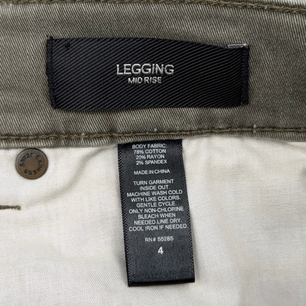 Express Moto Legging Mid‎ Rise Women 4 Cotton Blend Olive Green - Picture 4 of 7